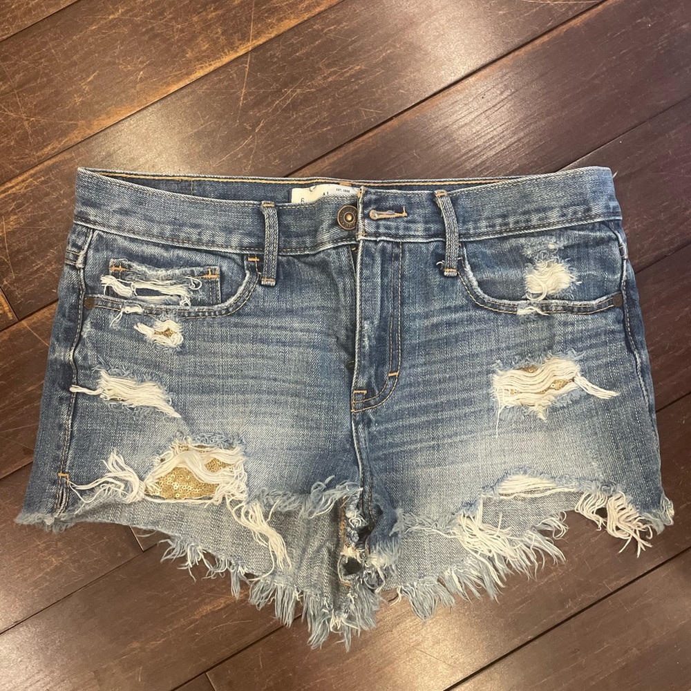 Abercrombie and Fitch Denim Jean Shorts with Gold Sequin Detail FITS LIKE SIZE 4